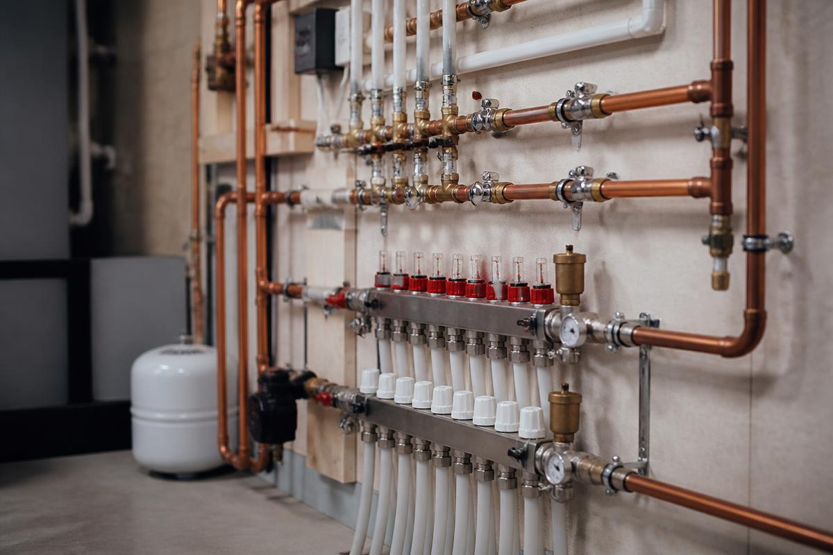 Sanitäre Installation mit Wasserleitungen und Ventilen